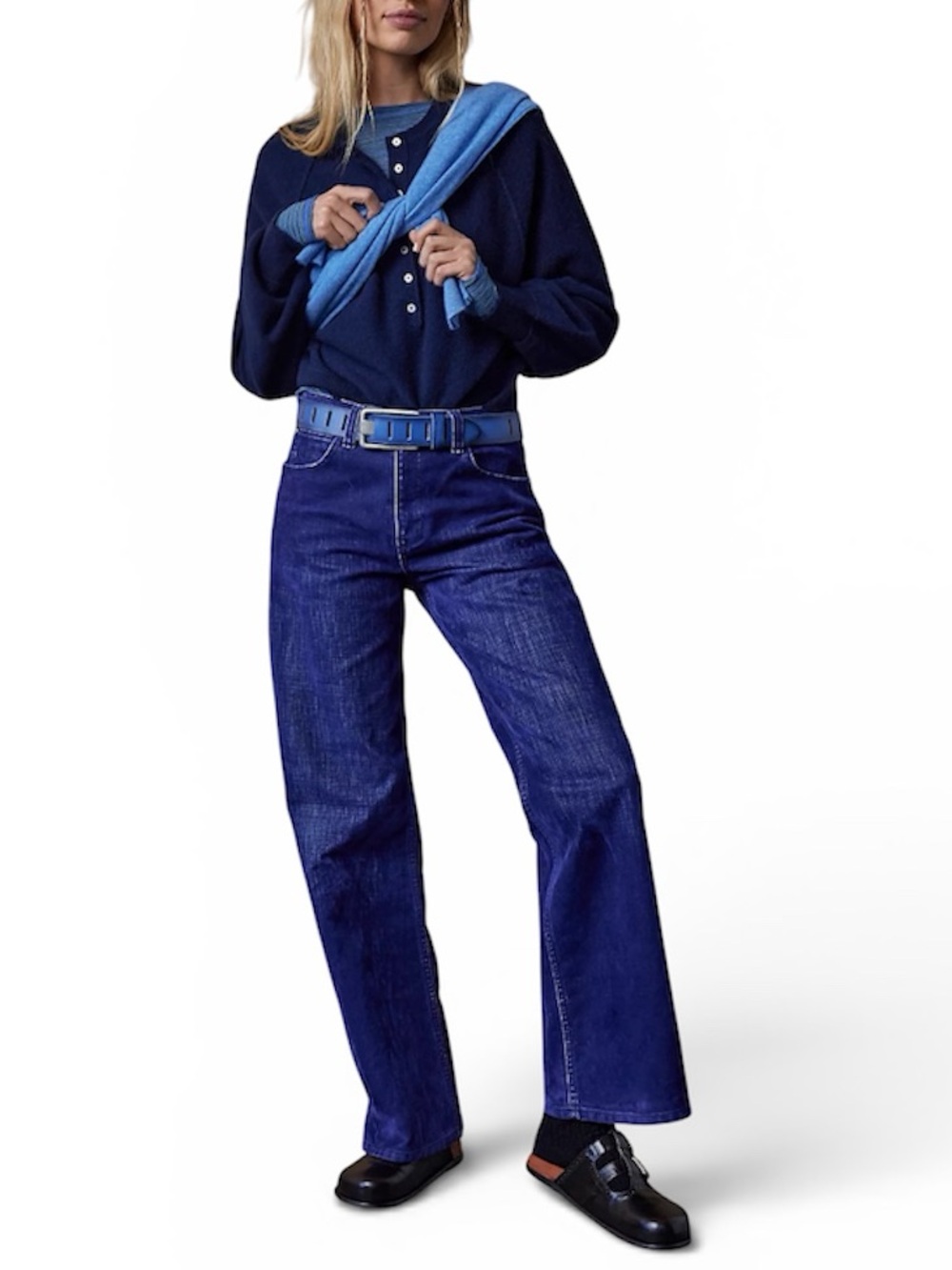 NWT We The Free Tinsley Baggy High-Rise Flocked Jeans in Blue Size 27